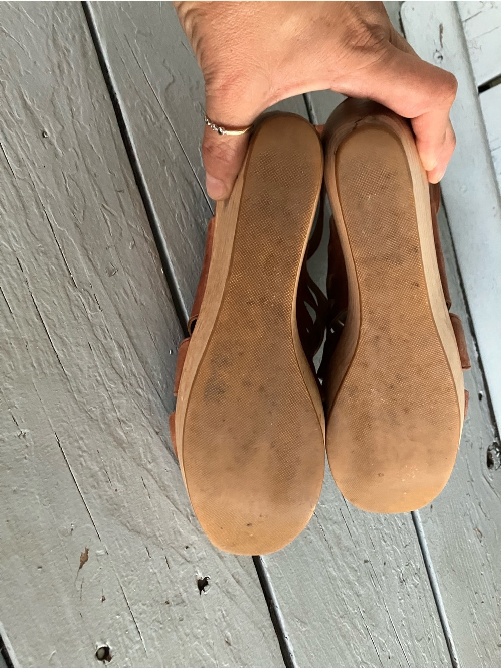 COCLICO Soft Brown Leather Strappy Wedge Sandals Wood Clog - Picture 7 of 15